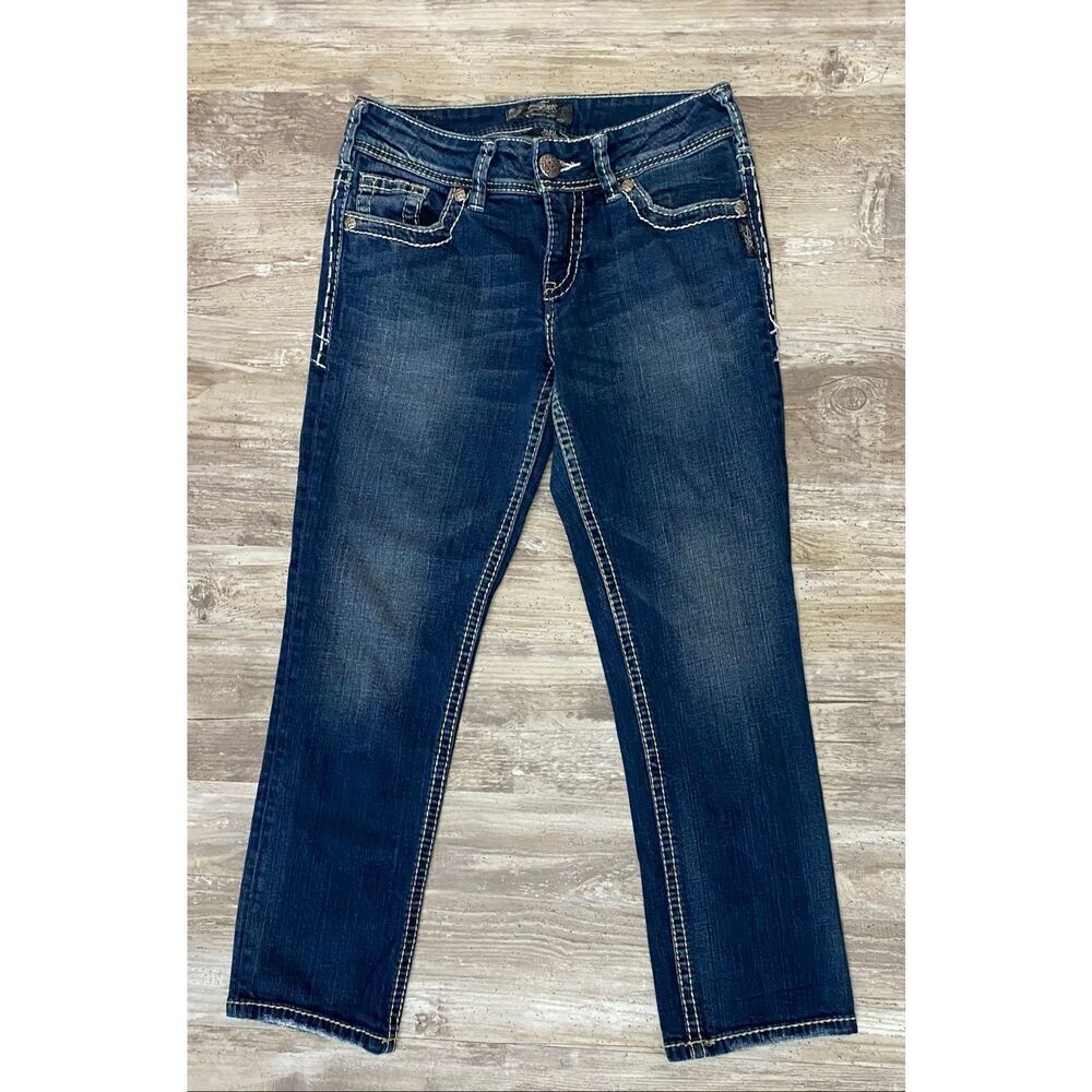 Silver Suki Capri Jeans Mid Rise Embroidered Women’s Sz 28 Waist